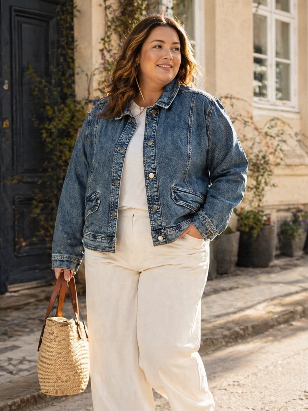 Kaffe Curve Cotton Oversized Denim Jacket Blue Button Front Plus Size Boxy 50